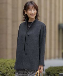 L size ONWARD(大きいサイズ) / エルサイズオンワード その他アウター | ショートビーバー ミディ丈 スタンドカラー コート