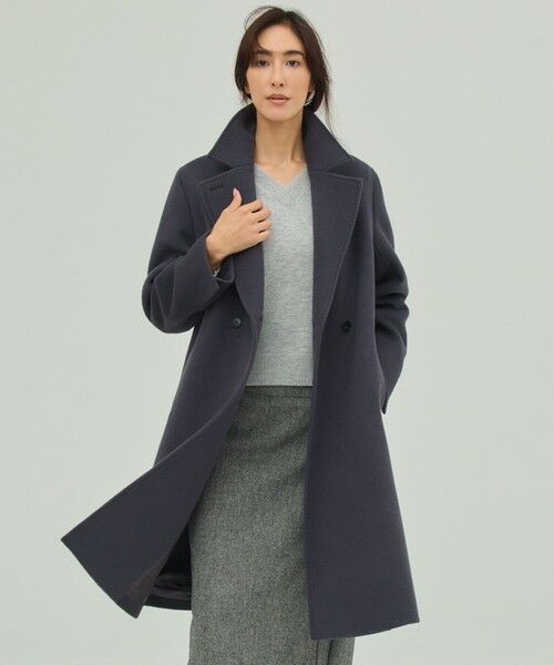 L size ONWARD(大きいサイズ)/エルサイズオンワード Pureラムウール ダブル ロングコート スレート系 T13
