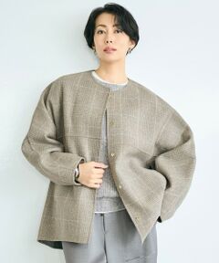 L size ONWARD(大きいサイズ) / エルサイズオンワード その他アウター | 【17号サイズまで展開・カタログ掲載】ウールリバーチェック柄ノーカラー コート