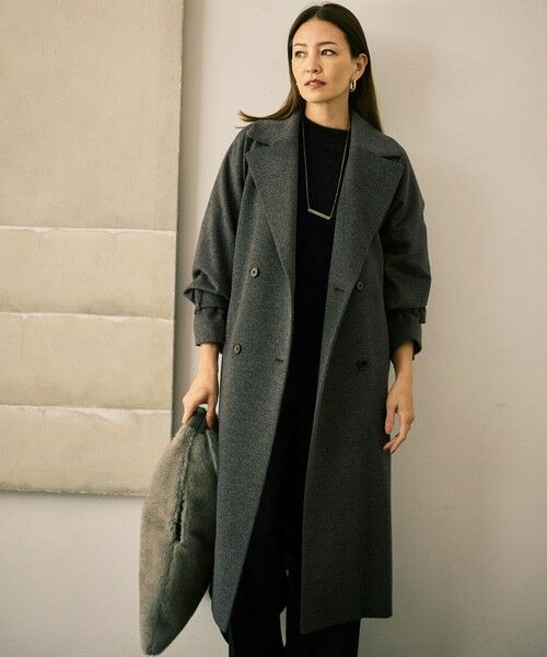 L size ONWARD(大きいサイズ)/エルサイズオンワード 【SHIHOさん着用】Super100sライトビーバーロング コート TOPチャコール 46