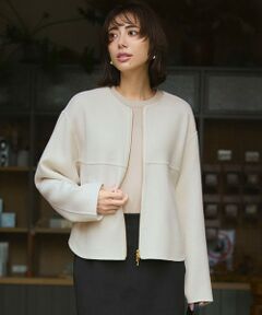 L size ONWARD(大きいサイズ) / エルサイズオンワード その他アウター | ウールライトリバー ノーカラー ショートコート