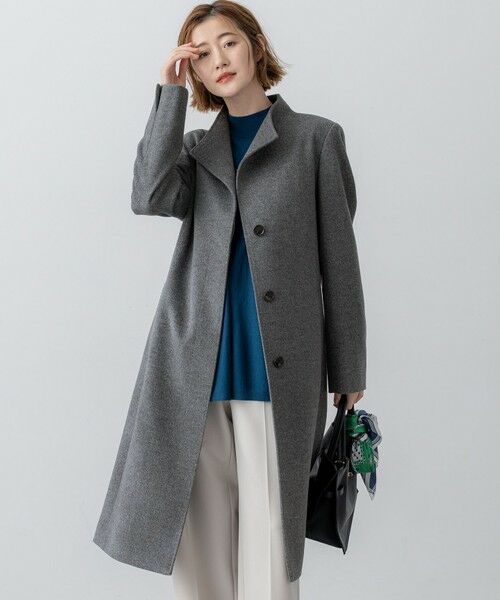L size ONWARD(大きいサイズ)/エルサイズオンワード ウールカシミヤビーバー スタンドカラー コート グレー系 46