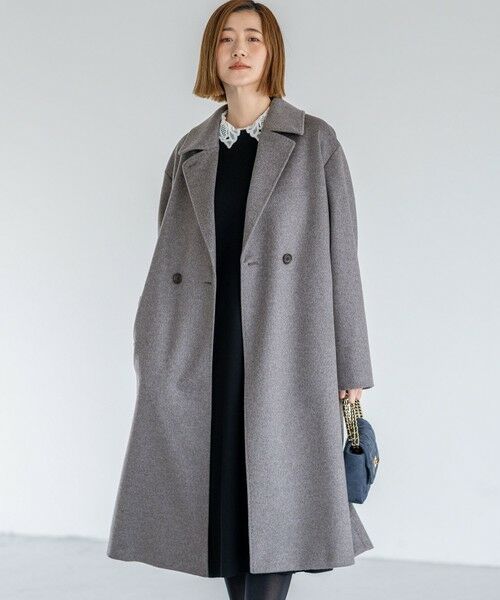 L size ONWARD(大きいサイズ)/エルサイズオンワード COLOMBOカシミヤビーバー ダブルフロント チェスターコート グレー系 46