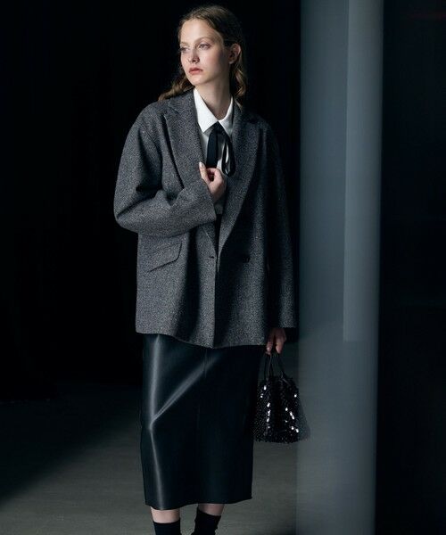 L size ONWARD(大きいサイズ) / エルサイズオンワード ミニ・ひざ丈スカート | 【洗える】フェイクレザー ナロースカート | 詳細3