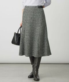 L size ONWARD(大きいサイズ) / エルサイズオンワード ミニ・ひざ丈スカート | ウールシルク ハウンドトゥース フレア スカート