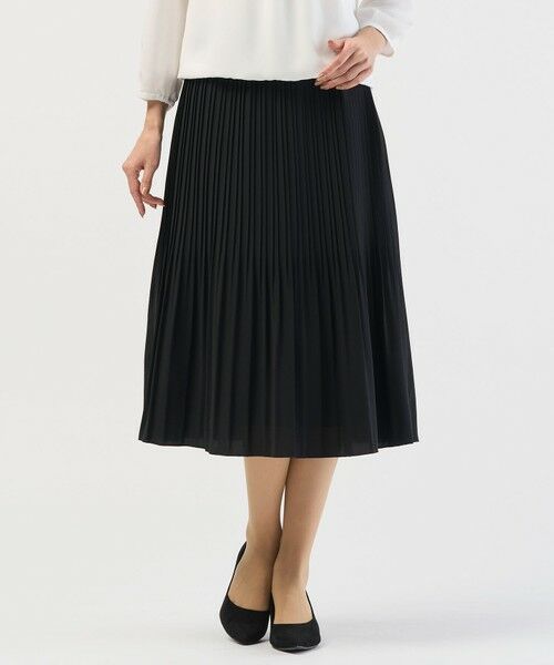 L size ONWARD(大きいサイズ)/エルサイズオンワード ノルディス2wayジョーゼット プリーツ スカート ブラック系 T15