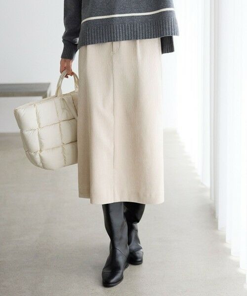 L size ONWARD(大きいサイズ)/エルサイズオンワード 【17号サイズまで展開・SHIHOさん着用・洗える】ソフトコーデュロイ スカート オフ 48