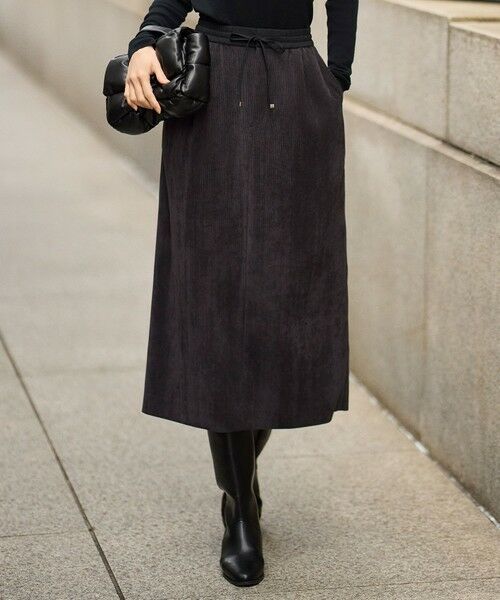 L size ONWARD(大きいサイズ)/エルサイズオンワード 【SHIHOさん着用】ソフトコーデュロイ スカート ブラック 46