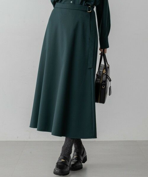 L size ONWARD(大きいサイズ)/エルサイズオンワード 【VERY10月号掲載】メリノウールサテン スカート パイングリーン系 50