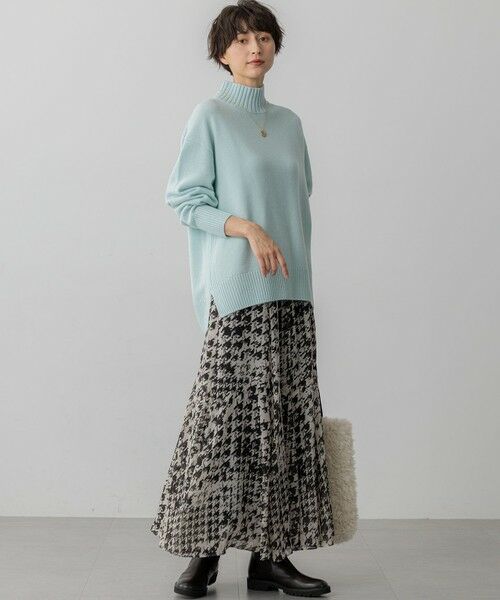 L size ONWARD(大きいサイズ) / エルサイズオンワード ミニ・ひざ丈スカート | 【洗える】ハウンドトゥースアートプリント ギャザー スカート | 詳細5