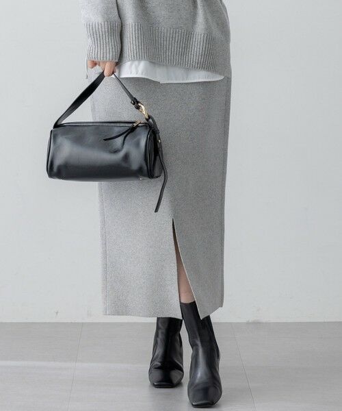 L size ONWARD(大きいサイズ)/エルサイズオンワード 【洗える】カシミヤブレンド Iライン ニットスカート ライトグレー系 46