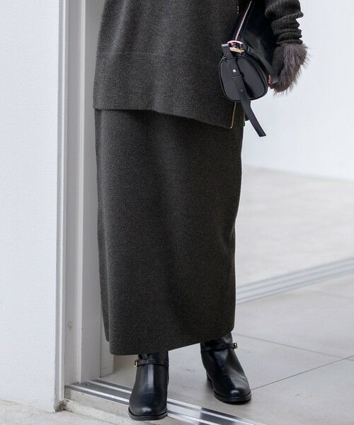 L size ONWARD(大きいサイズ)/エルサイズオンワード 【洗える】カシミヤブレンド Iライン ニットスカート グレー系 48