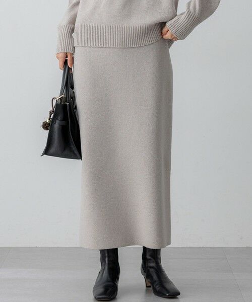 L size ONWARD(大きいサイズ)/エルサイズオンワード 【洗える】カシミヤブレンド Iライン ニットスカート ベージュ系 48