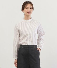 L size ONWARD(大きいサイズ) / エルサイズオンワード シャツ・ブラウス | BEZコットンナイロン ストライプ フリル襟 ブラウス
