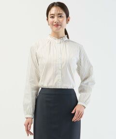 L size ONWARD(大きいサイズ) / エルサイズオンワード シャツ・ブラウス | BEZコットンナイロン ストライプ フリル襟 ブラウス
