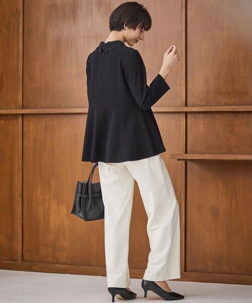 L size ONWARD(大きいサイズ) / エルサイズオンワード シャツ・ブラウス | 【セットアップ対応/洗える】トリアセダブルジョーゼット 2WAYレース襟 ペプラムブラウス | 詳細2