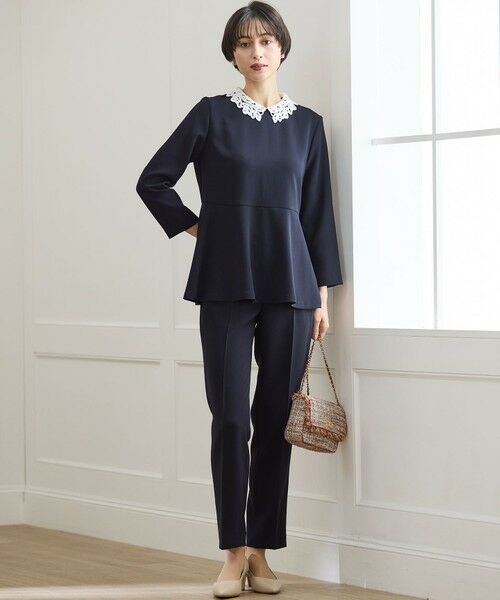 L size ONWARD(大きいサイズ) / エルサイズオンワード シャツ・ブラウス | 【セットアップ対応/洗える】トリアセダブルジョーゼット 2WAYレース襟 ペプラムブラウス | 詳細14