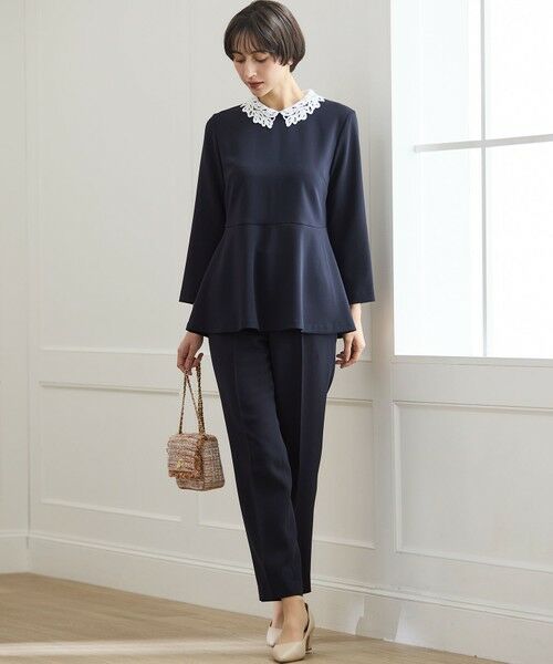 L size ONWARD(大きいサイズ) / エルサイズオンワード シャツ・ブラウス | 【セットアップ対応/洗える】トリアセダブルジョーゼット 2WAYレース襟 ペプラムブラウス | 詳細15