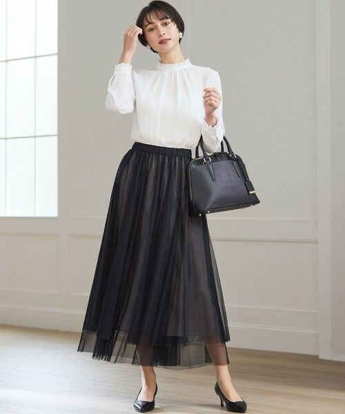 L size ONWARD(大きいサイズ) / エルサイズオンワード シャツ・ブラウス | 【洗える】バックサテンアムンゼン フリルデザインシャツ | 詳細1