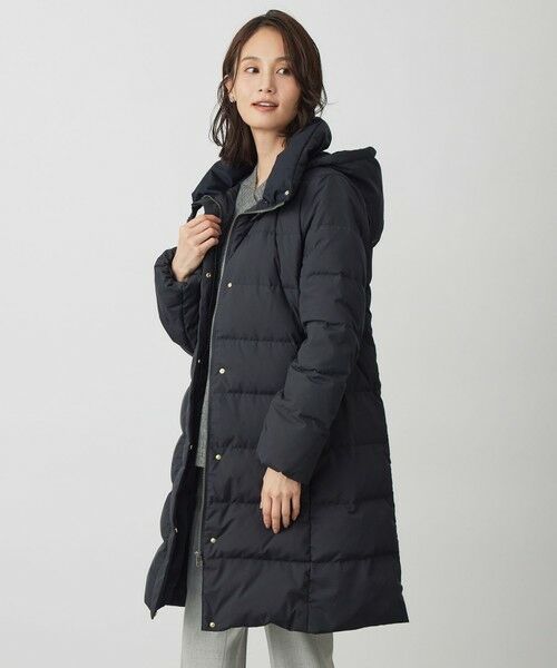 L size ONWARD(大きいサイズ)/エルサイズオンワード 【洗える・2way】タフタダウン ロング丈 コート ネイビー系 T13