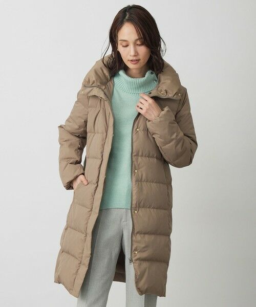 L size ONWARD(大きいサイズ)/エルサイズオンワード 【洗える・2way】タフタダウン ロング丈 コート モカ系 T15