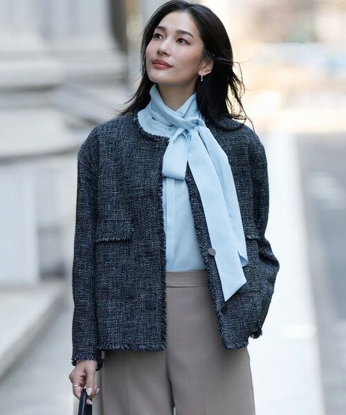 L size ONWARD(大きいサイズ) / エルサイズオンワード ノーカラージャケット | ライトブッチャーツイード ノーカラージャケット | 詳細11