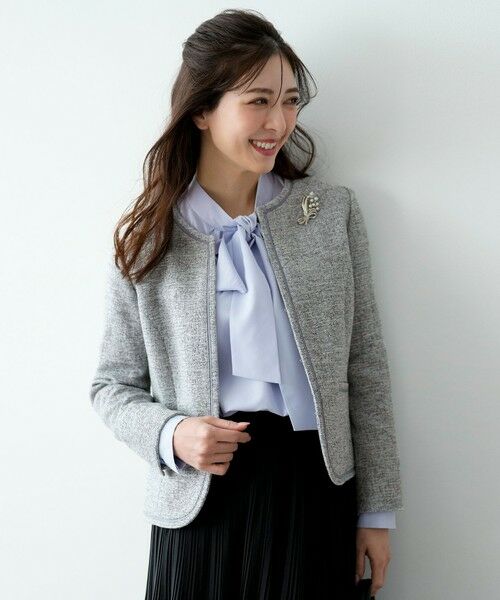 L size ONWARD(大きいサイズ) / エルサイズオンワード ノーカラージャケット | ライトストレッチ ツイード ジャケット | 詳細1