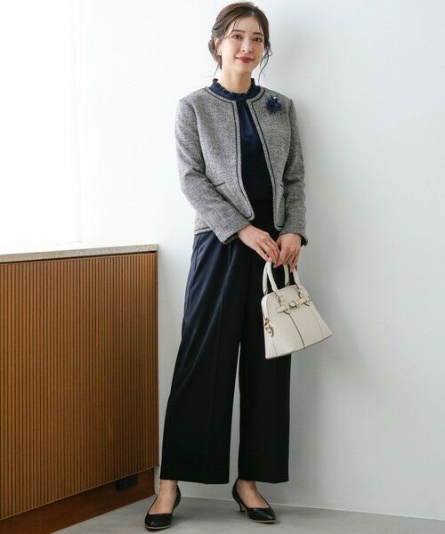 L size ONWARD(大きいサイズ) / エルサイズオンワード ノーカラージャケット | ライトストレッチ ツイード ジャケット | 詳細6