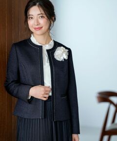 L size ONWARD(大きいサイズ) / エルサイズオンワード ノーカラージャケット | リップルボーダーストレッチ ジャケット