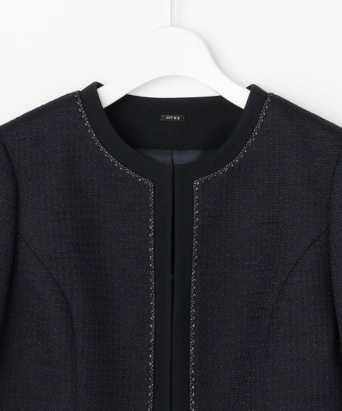 L size ONWARD(大きいサイズ) / エルサイズオンワード ノーカラージャケット | リップルボーダーストレッチ ジャケット | 詳細5