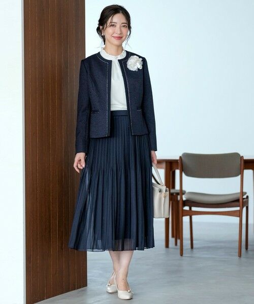 L size ONWARD(大きいサイズ) / エルサイズオンワード ノーカラージャケット | リップルボーダーストレッチ ジャケット | 詳細3