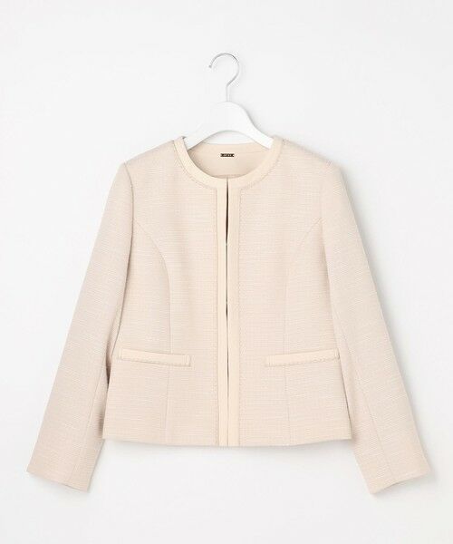 L size ONWARD(大きいサイズ) / エルサイズオンワード ノーカラージャケット | リップルボーダーストレッチ ジャケット | 詳細17