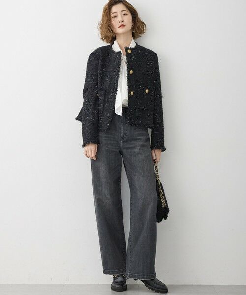 L size ONWARD(大きいサイズ) / エルサイズオンワード ノーカラージャケット | GIOLICAツイード ノーカラー ボタン ジャケット | 詳細2