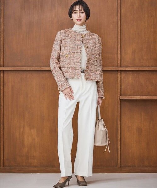 L size ONWARD(大きいサイズ) / エルサイズオンワード ノーカラージャケット | GIOLICAツイード ノーカラー ボタン ジャケット | 詳細3