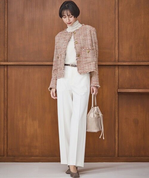 L size ONWARD(大きいサイズ) / エルサイズオンワード ノーカラージャケット | GIOLICAツイード ノーカラー ボタン ジャケット | 詳細4