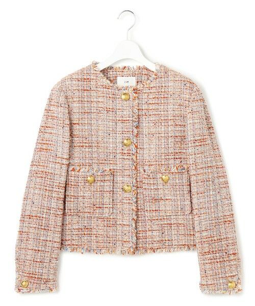 L size ONWARD(大きいサイズ) / エルサイズオンワード ノーカラージャケット | GIOLICAツイード ノーカラー ボタン ジャケット | 詳細7