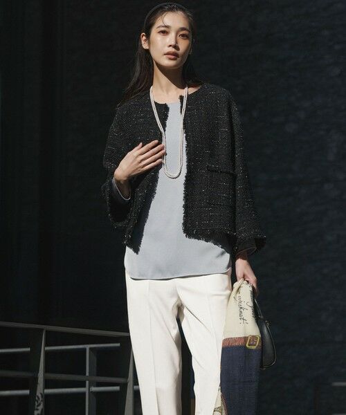 L size ONWARD(大きいサイズ) / エルサイズオンワード ノーカラージャケット | GIOLICAツイード ノーカラー ジャケット | 詳細3