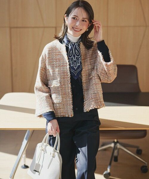 L size ONWARD(大きいサイズ) / エルサイズオンワード ノーカラージャケット | GIOLICAツイード ノーカラー ジャケット | 詳細5