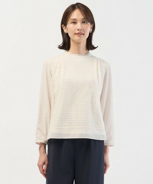 L size ONWARD(大きいサイズ)/エルサイズオンワード レースコンビ カットソー ライトベージュ系 T13 L size ONWARD(大きいサイズ)/エルサイズオンワード レースコンビ カットソー ライトベージュ系 T13