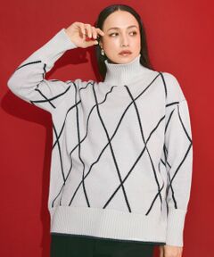 ソフトカシミヤミックス ダイヤ柄ハイネックニット