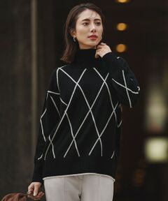 L size ONWARD(大きいサイズ) / エルサイズオンワード ニット・セーター | ソフトカシミヤミックス ダイヤ柄ハイネックニット