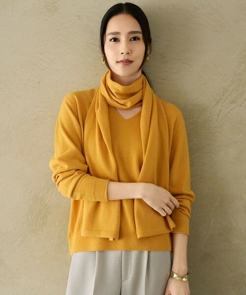 L size ONWARD(大きいサイズ) / エルサイズオンワード ニット・セーター | 【SHIHOさん着用】ウールハイゲージVネック ニット(イエロー)