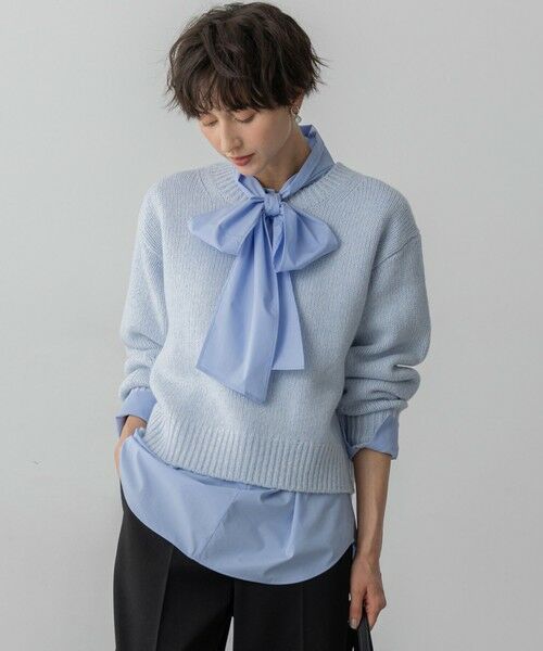 L size ONWARD(大きいサイズ) / エルサイズオンワード ニット・セーター | 【洗える】ウールカシミヤ パフスリーブ ニット(スカイブルー系)