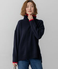 L size ONWARD(大きいサイズ) / エルサイズオンワード ニット・セーター | 【洗える】ウールカシミヤ コンビカラー オフタートル ニット