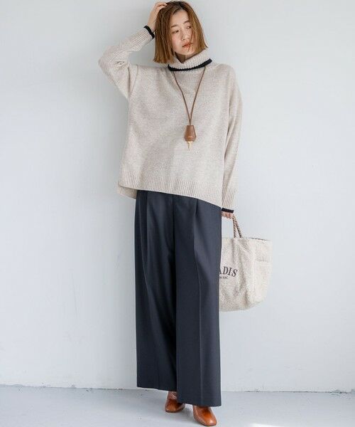 L size ONWARD(大きいサイズ) / エルサイズオンワード ニット・セーター | 【洗える】ウールカシミヤ コンビカラー オフタートル ニット | 詳細10