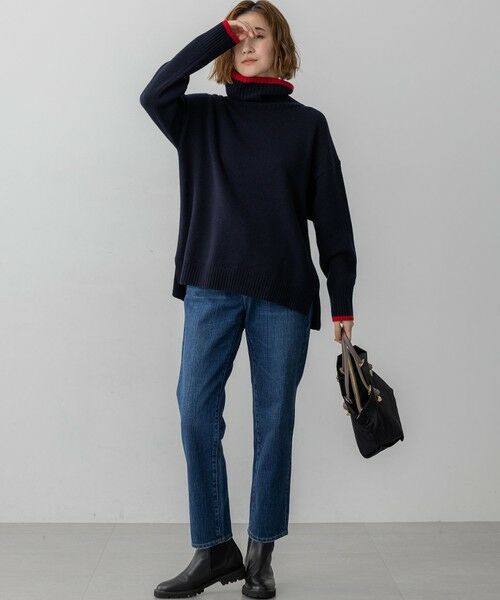 L size ONWARD(大きいサイズ) / エルサイズオンワード ニット・セーター | 【洗える】ウールカシミヤ コンビカラー オフタートル ニット | 詳細13