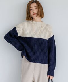 L size ONWARD(大きいサイズ) / エルサイズオンワード ニット・セーター | 【洗える】ウールカシミヤ カラーブロック バルキー ニット