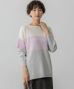 L size ONWARD(大きいサイズ) / エルサイズオンワード ニット・セーター | 【洗える】ウールカシミヤ カラーブロック チュニック ニット