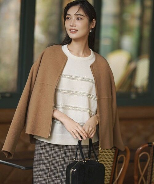 L size ONWARD(大きいサイズ) / エルサイズオンワード ニット・セーター | 【WEB&一部店舗限定/滝沢眞規子さん着用】ビジューボーダー ニット | 詳細1