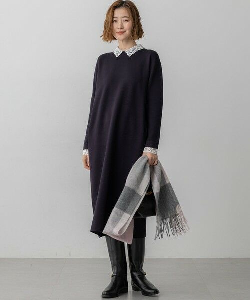 L size ONWARD(大きいサイズ) / エルサイズオンワード ミニ丈・ひざ丈ワンピース | 【洗える/吊り干しOK】ヴィスコースストレッチ レース襟 ワンピース | 詳細4